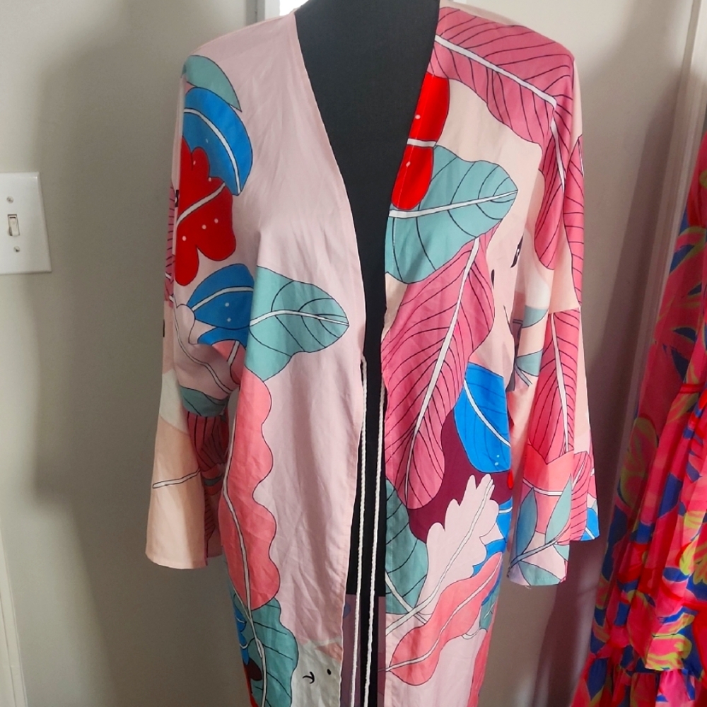 Colorful Leaf Print Kimono